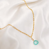 Aqua Blue Chalcedony Gold Filled Link Chain Necklace