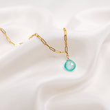 Aqua Blue Chalcedony Gold Filled Link Chain Necklace