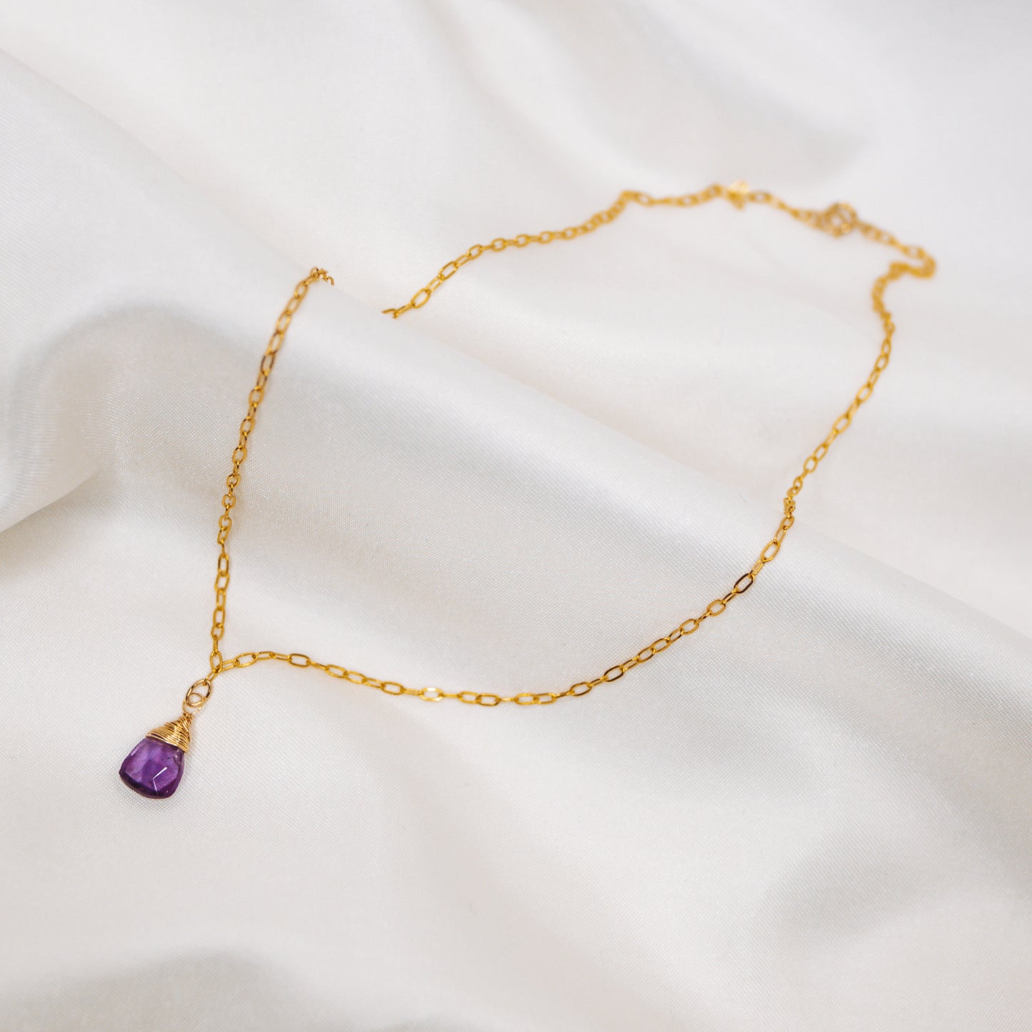 Amethyst Gold Filled Link Chain Necklace
