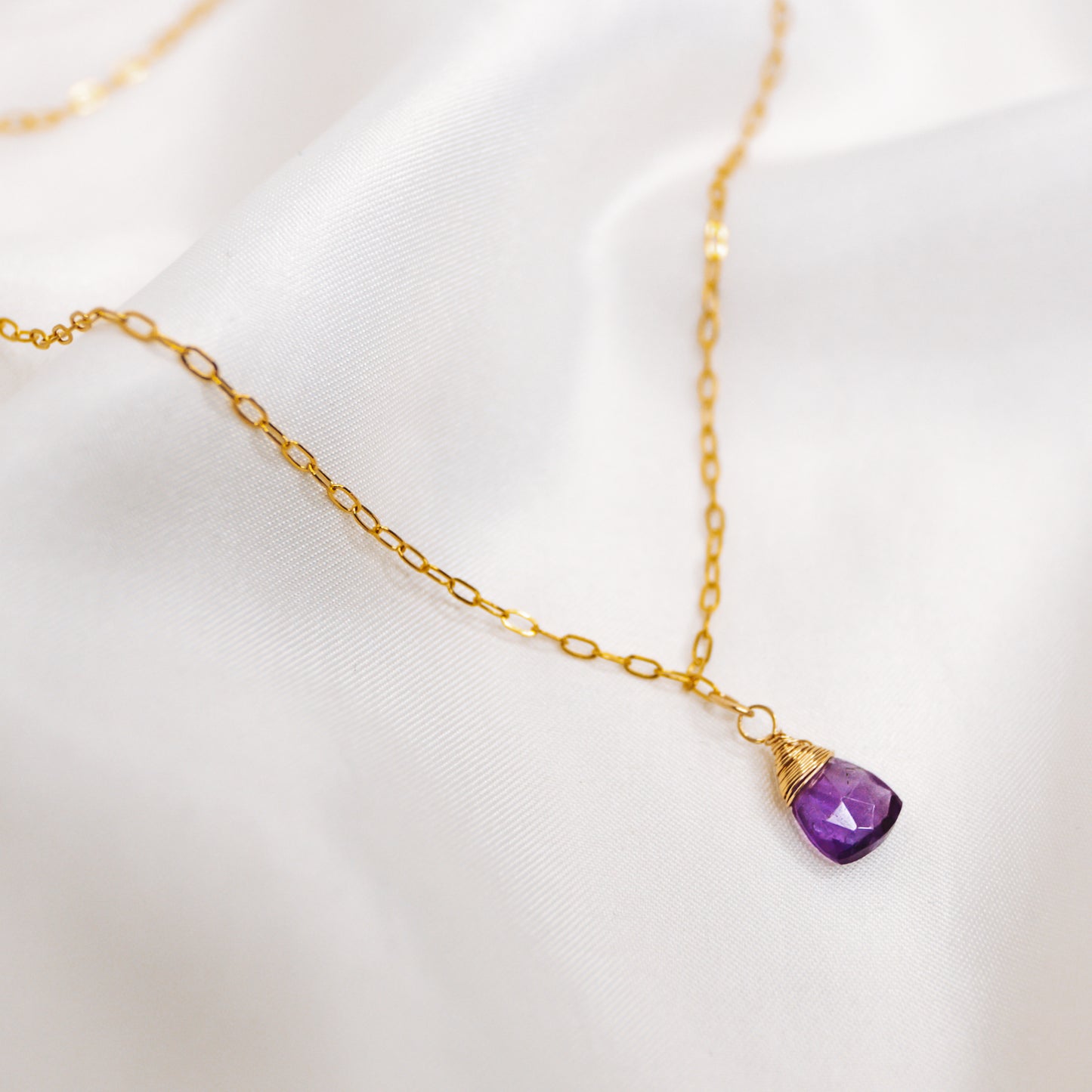 Amethyst Gold Filled Link Chain Necklace