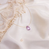 The Floating Crystal Necklace: Pink Amethyst Teardrop