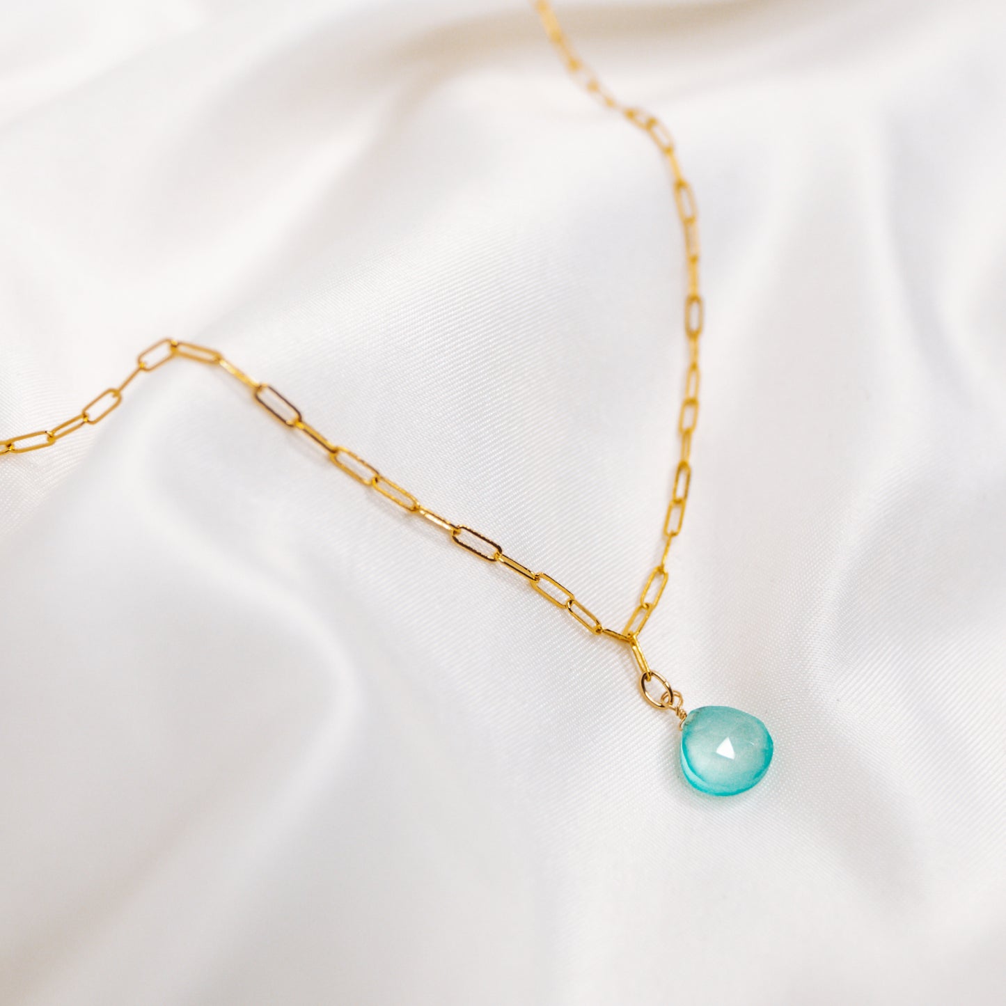 Aqua Blue Chalcedony Gold Filled Link Chain Necklace