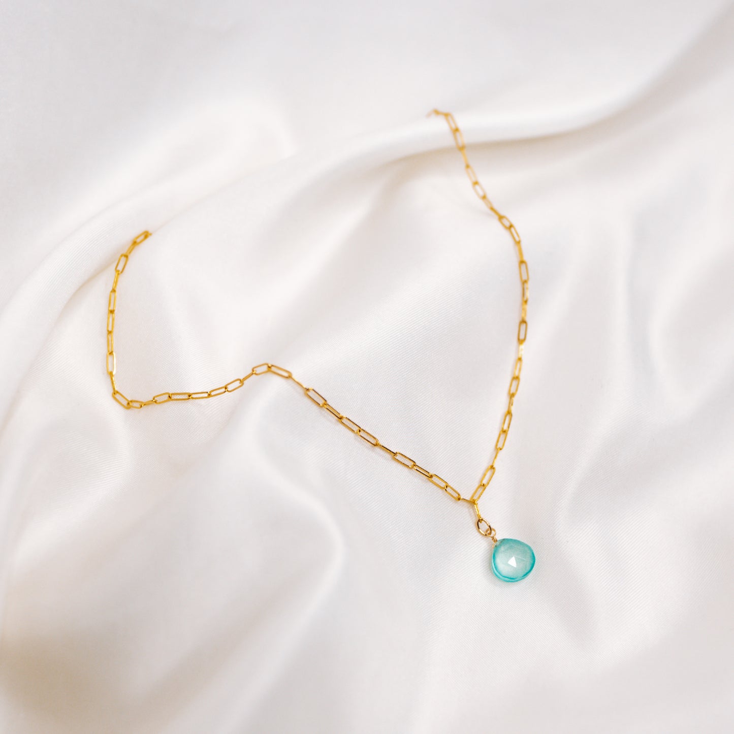 Aqua Blue Chalcedony Gold Filled Link Chain Necklace