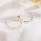 Moonstone Herkimer Diamond Gold Filled Wishing Hoops