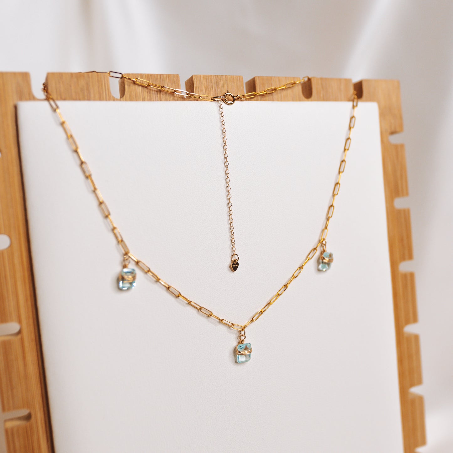 Aquamarine Gold Filled Link Chain Necklace
