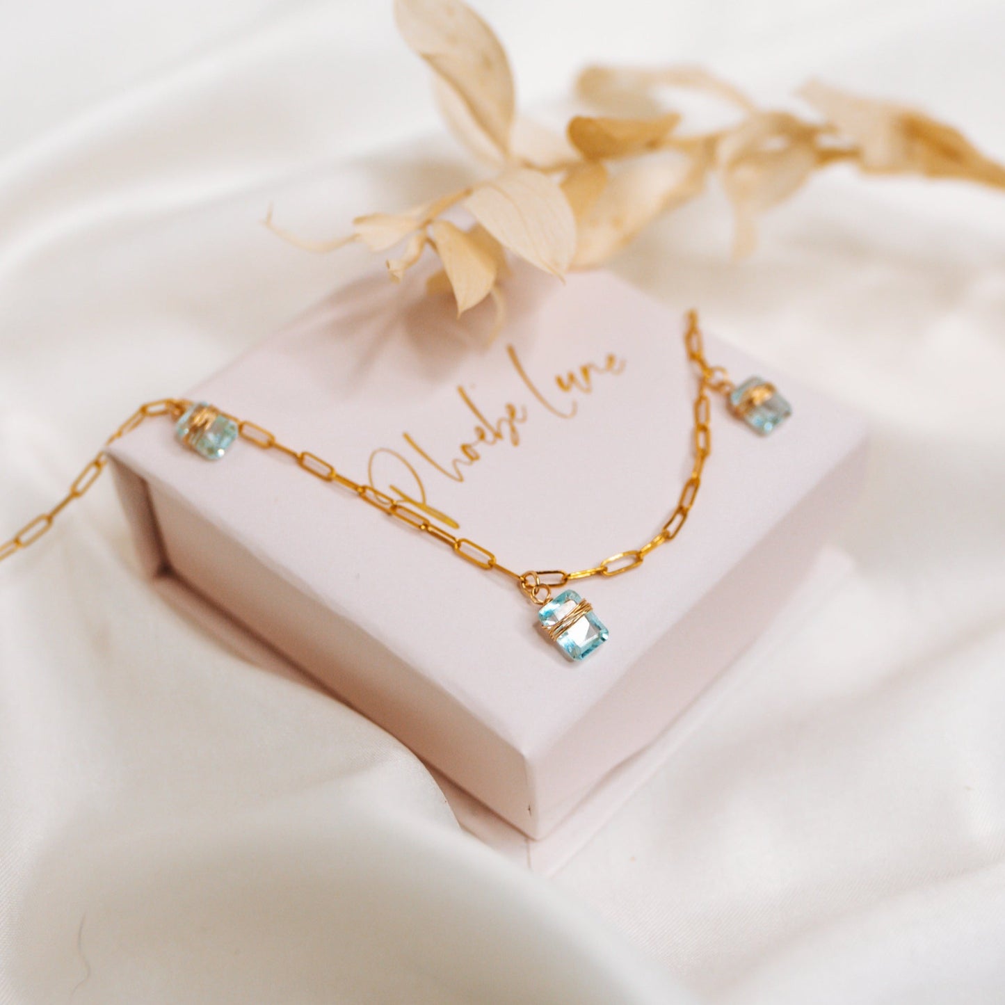 Aquamarine Gold Filled Link Chain Necklace